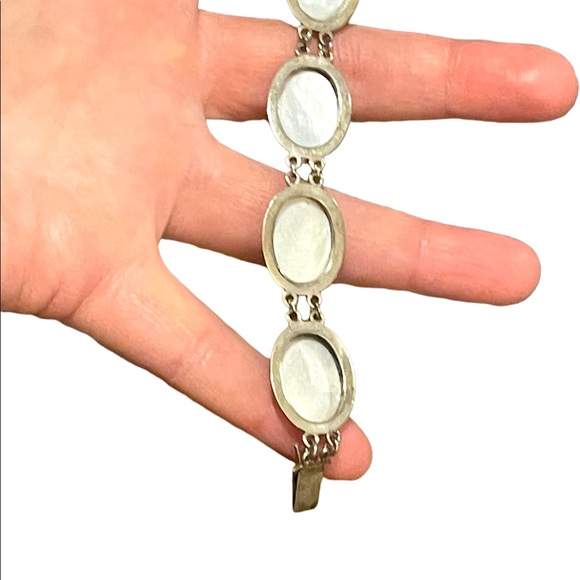 Vintage 800 Silver Cameo link Abalone Roman Bracelet - Picture 3 of 4